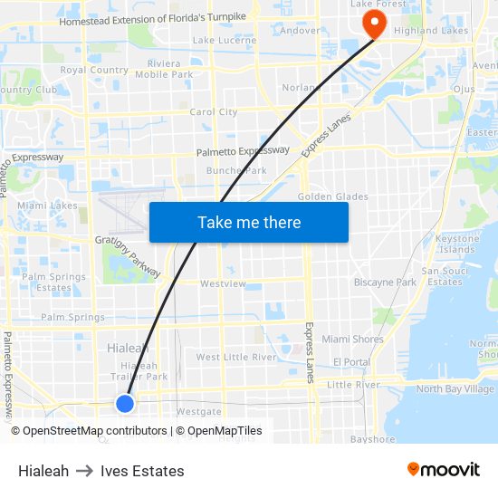 Hialeah to Ives Estates map