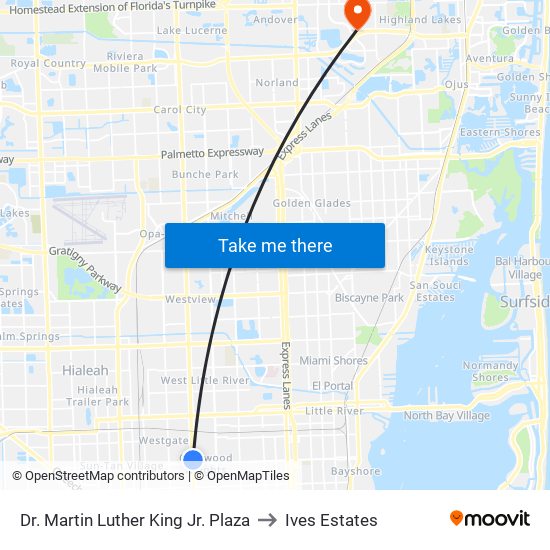 Dr. Martin Luther King Jr. Plaza to Ives Estates map