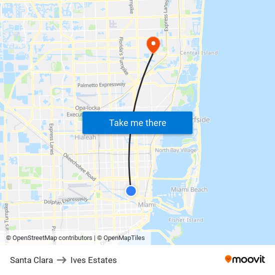 Santa Clara to Ives Estates map