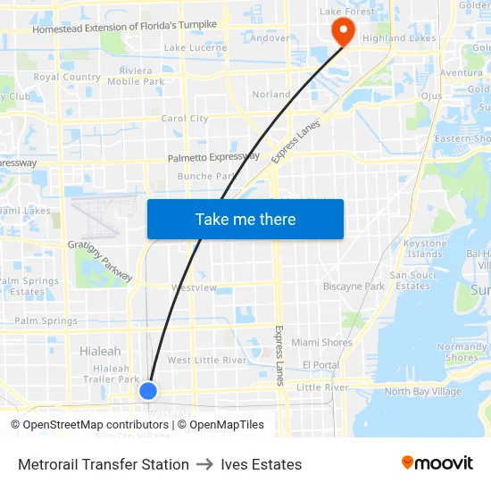 Metrorail Transfer Station to Ives Estates map