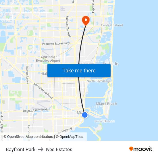 Bayfront Park to Ives Estates map