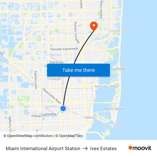 Miami International Airport Station to Ives Estates map