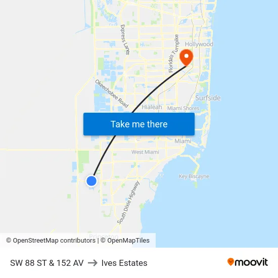 Sw 88 St & 152 Av to Ives Estates map