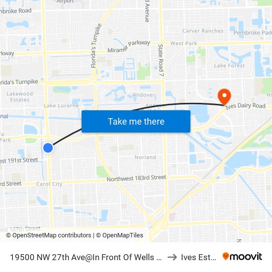19500 NW 27th Ave@In Front Of Wells Fargo Bank to Ives Estates map