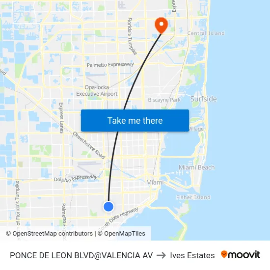 Ponce De Leon Blvd@valencia Av to Ives Estates map