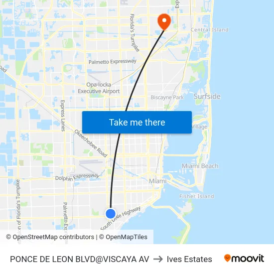 Ponce De Leon Blvd@viscaya Av to Ives Estates map