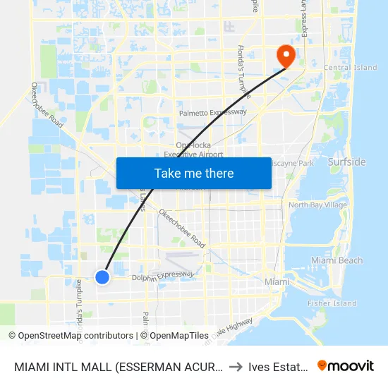 Miami Intl Mall (Esserman Acura) to Ives Estates map