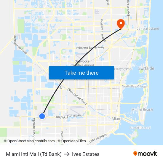 Miami Intl Mall (Td Bank) to Ives Estates map