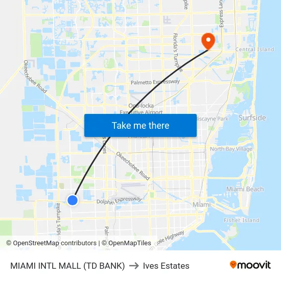 Miami Intl Mall (Td Bank) to Ives Estates map