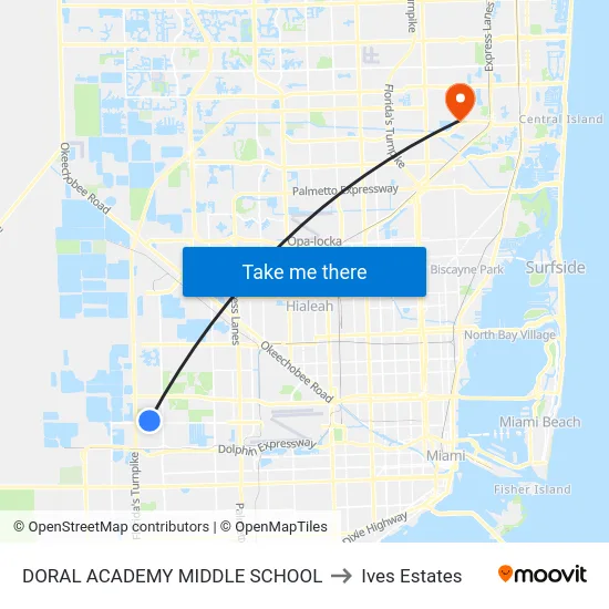 Doral Academy Middle School to Ives Estates map