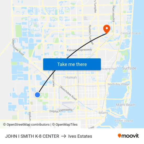 John I Smith K-8 Center to Ives Estates map
