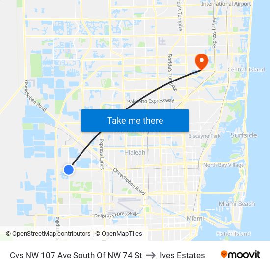 Cvs NW 107 Ave South Of NW 74 St to Ives Estates map