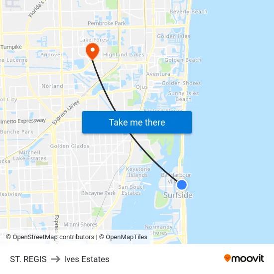 St. Regis to Ives Estates map