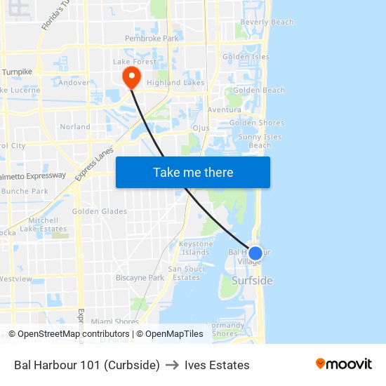 Bal Harbour 101 (Curbside) to Ives Estates map
