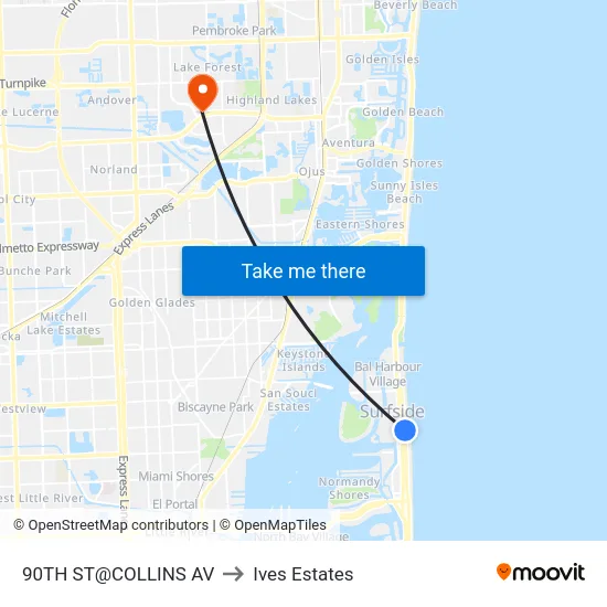 90th St@collins Av to Ives Estates map