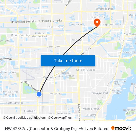 NW 42/37av(Connector & Gratigny Dr) to Ives Estates map