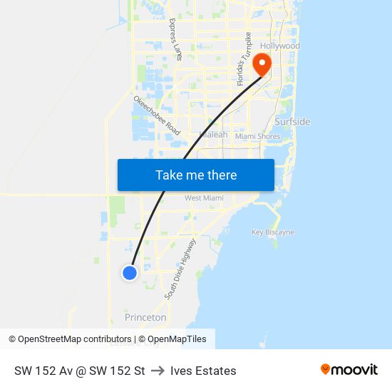 SW 152 Av @ SW 152 St to Ives Estates map