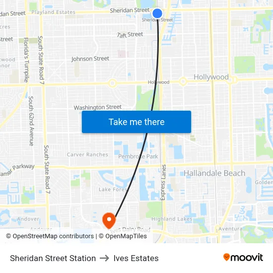 Sheridan Street Station to Ives Estates map