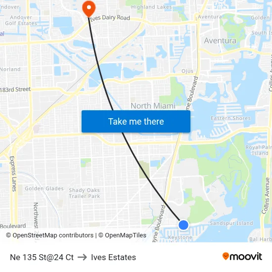 Ne 135 St@24 Ct to Ives Estates map