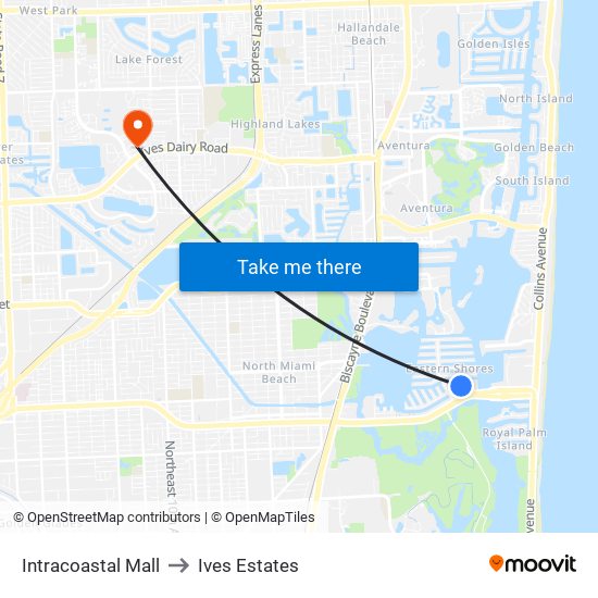 Intracoastal Mall to Ives Estates map