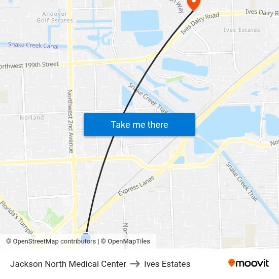Jackson North Medical Center to Ives Estates map