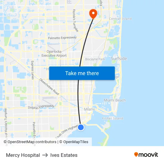Mercy Hospital to Ives Estates map