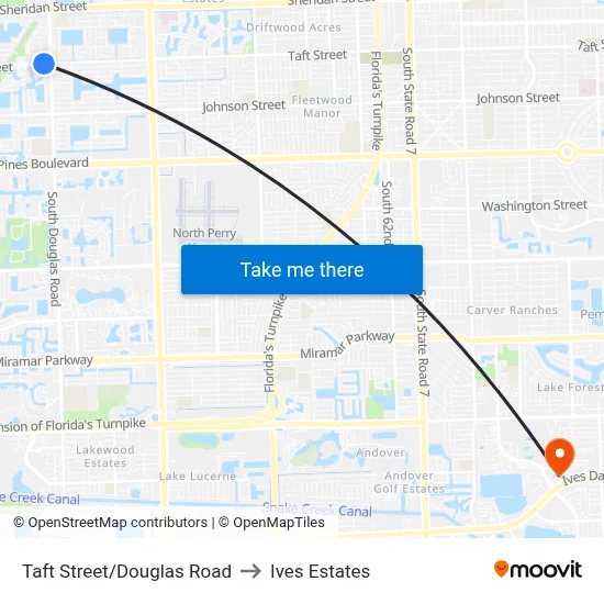 Taft Street/Douglas Road to Ives Estates map