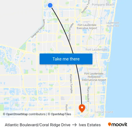 Atlantic Boulevard/Coral Ridge Drive to Ives Estates map