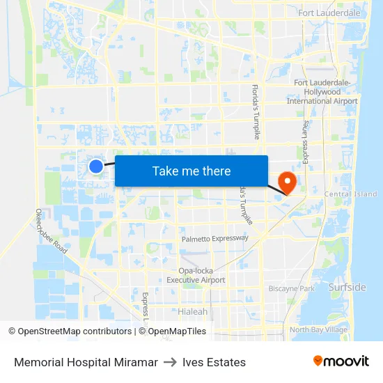Memorial Hospital Miramar to Ives Estates map