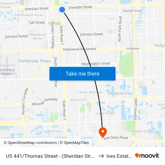 US 441/Thomas Street - (Sheridan Street) to Ives Estates map