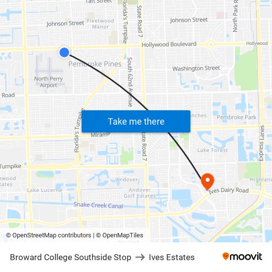 BROWARD COLLEGE SOUTHSIDE STOP to Ives Estates map