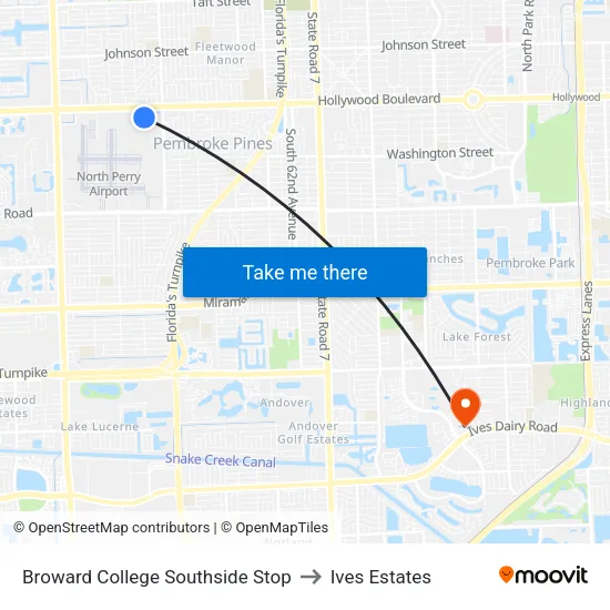 Broward College Southside Stop to Ives Estates map