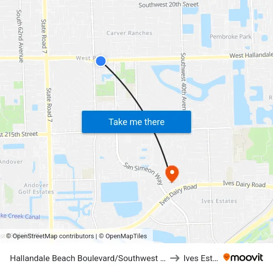 Hallandale Beach Boulevard/Southwest 56th Avenue to Ives Estates map