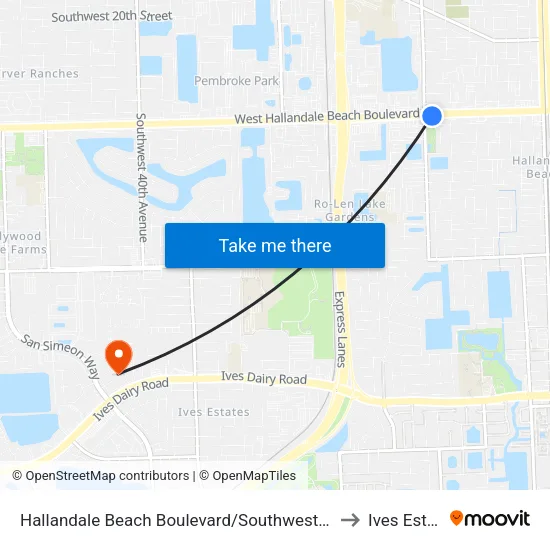 Hallandale Beach Boulevard/Southwest 8th Avenue to Ives Estates map