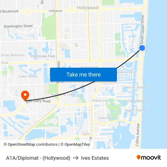 A1A/Diplomat - (Hollywood) to Ives Estates map