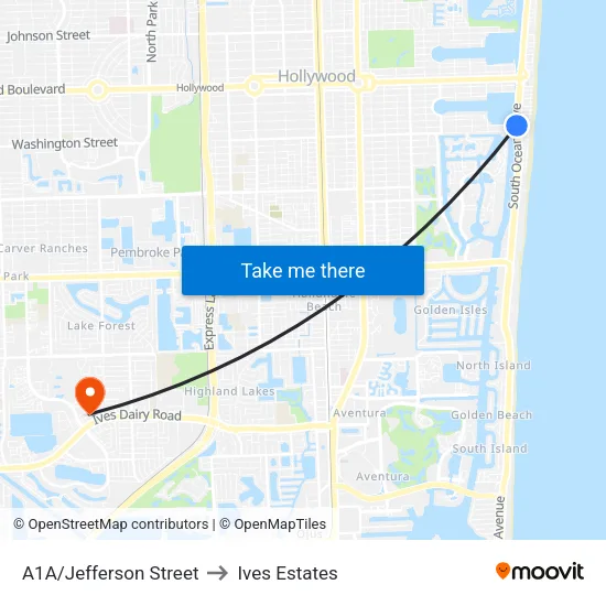 A1A/Jefferson Street to Ives Estates map