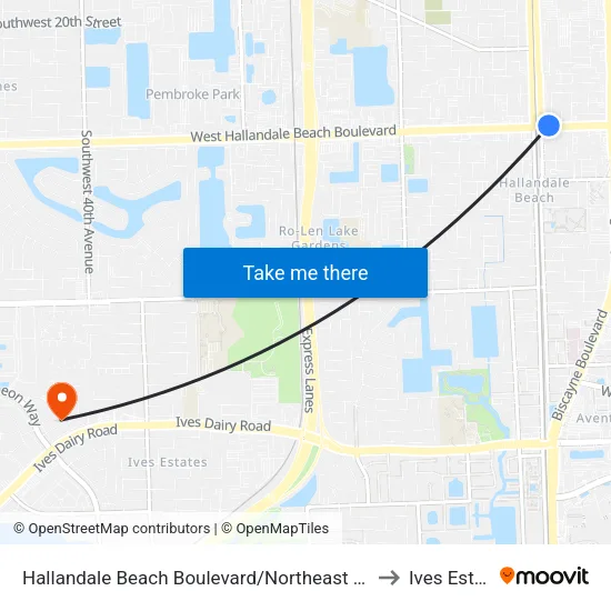 Hallandale Beach Boulevard/Northeast 2nd Avenue to Ives Estates map
