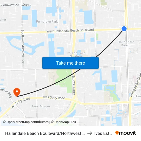 Hallandale Beach Boulevard/Northwest 1st Avenue to Ives Estates map