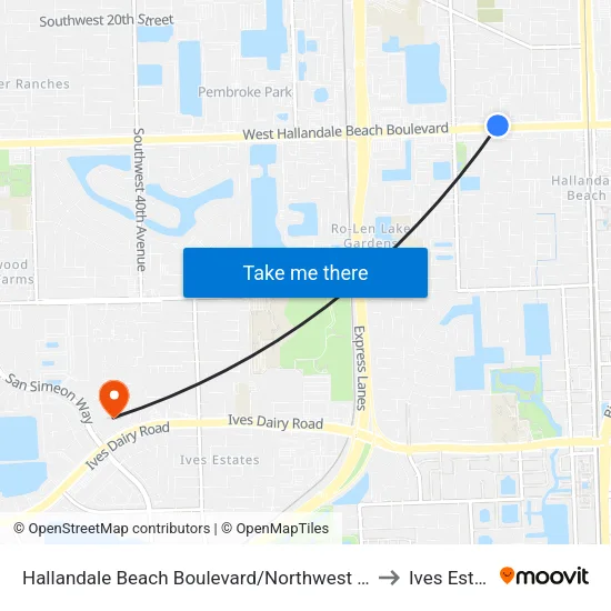 Hallandale Beach Boulevard/Northwest 7th Avenue to Ives Estates map