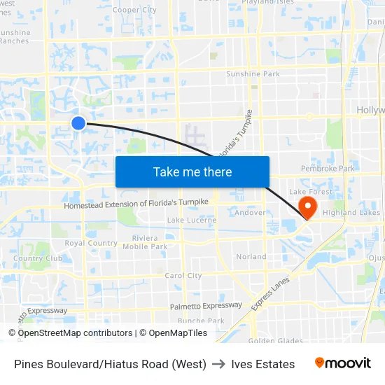 Pines Boulevard/Hiatus Road (West) to Ives Estates map