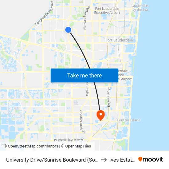 University Drive/Sunrise Boulevard (South) to Ives Estates map