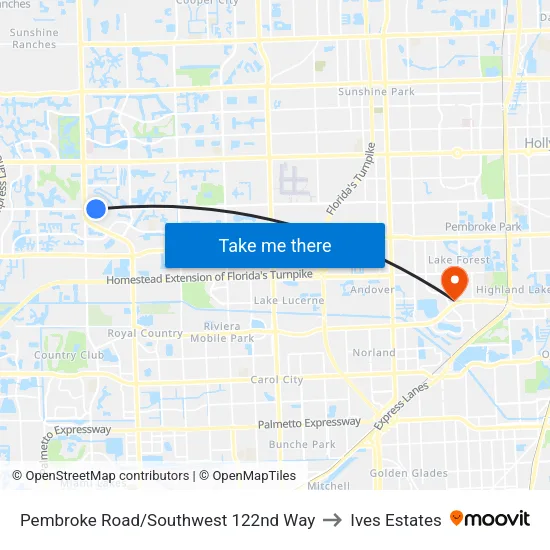 Pembroke Road/Southwest 122nd Way to Ives Estates map
