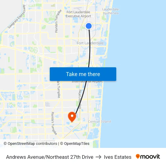Andrews Avenue/Northeast 27th Drive to Ives Estates map