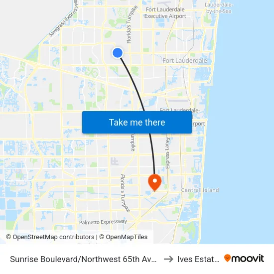 Sunrise Boulevard/Northwest 65th Avenue to Ives Estates map