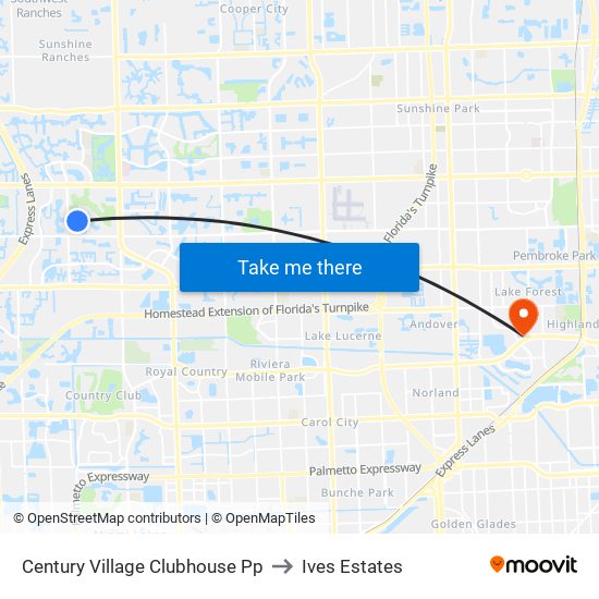 Century Village Clubhouse Pp to Ives Estates map