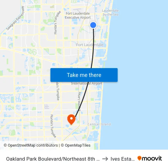 Oakland Park Boulevard/Northeast 8th Avenue to Ives Estates map