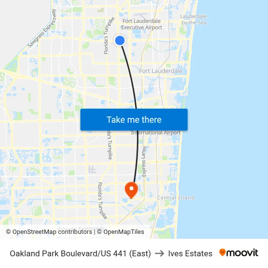 Oakland Park Boulevard/US 441 (East) to Ives Estates map
