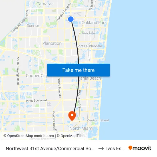Northwest 31st Avenue/Commercial Boulevard (South) to Ives Estates map
