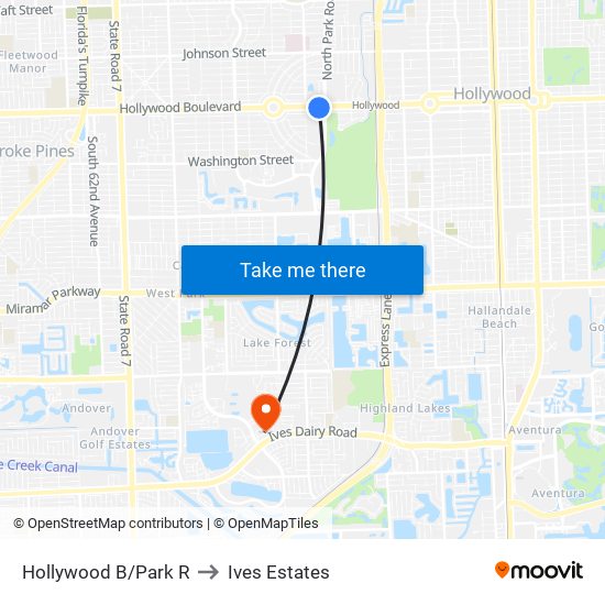 Hollywood B/Park R to Ives Estates map