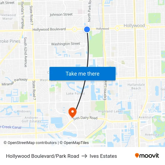 Hollywood Boulevard/Park Road to Ives Estates map